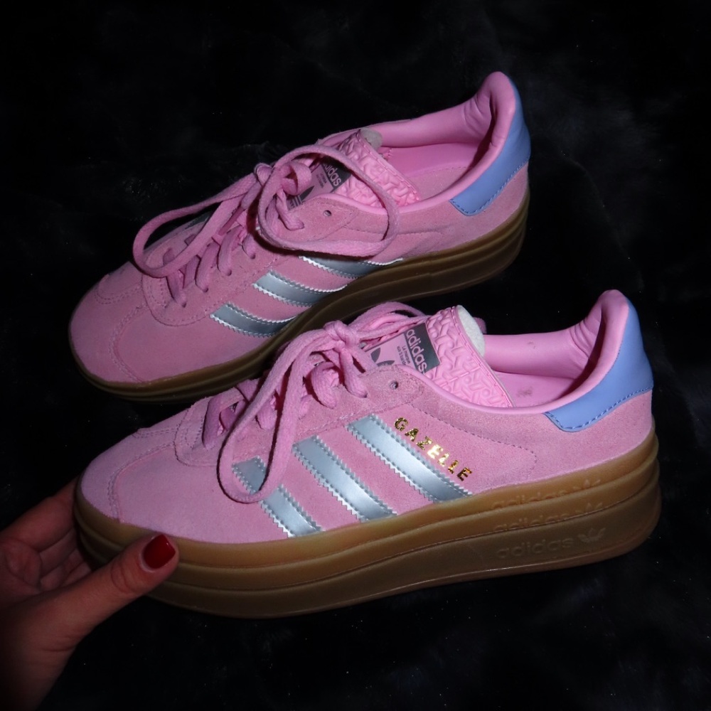 Adidas Pink and Silver Platform Sneakers